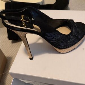 Dior Black Embellished Raffia-Wrap Slingback Heel